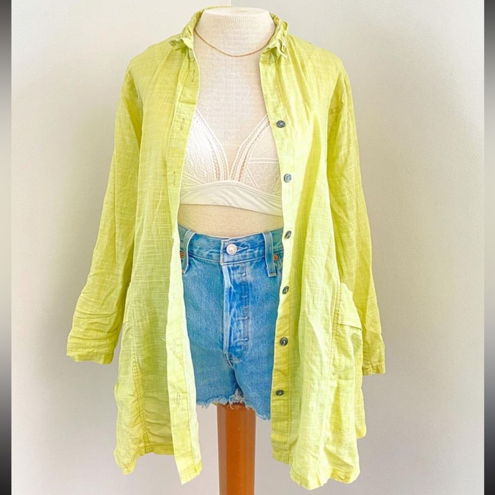 Lime Green Cotton Blend Button Up